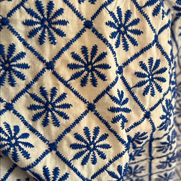 Draper James Navy and White Embroidered Baby doll Sleeveless Top - Picture 7 of 7